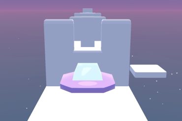 A UFO above a white platform.