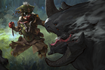 Key art of Bloodhound fighting a large beast.